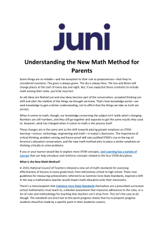 Understanding the New Math Method for Parents