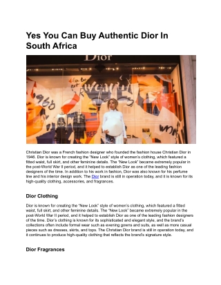 Yes You Can Buy Authentic Dior In South Africa