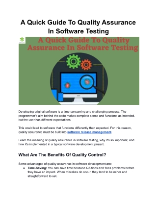 A Quick Guide To Quality Assurance In Software Testing