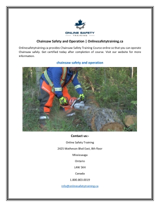 Chainsaw Safety and Operation Onlinesafetytraining.ca