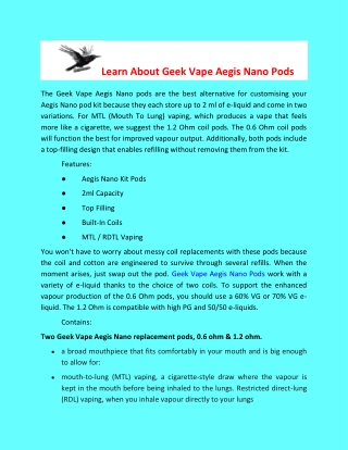 Learn About Geek Vape Aegis Nano Pods