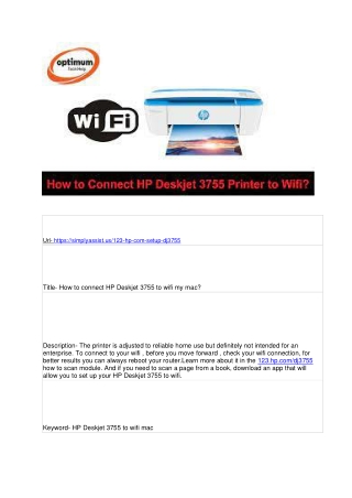 How to connect HP Deskjet 3755 to wifi my mac?