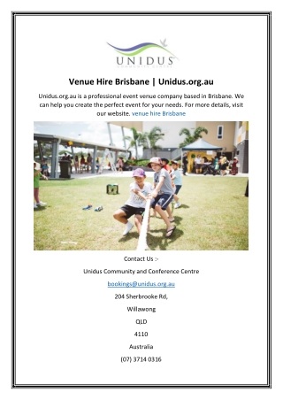 Venue Hire Brisbane  Unidus.org.au