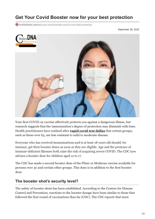 Your Covid Booster now for your best protection