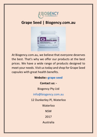 Grape Seed | Biogency.com.au