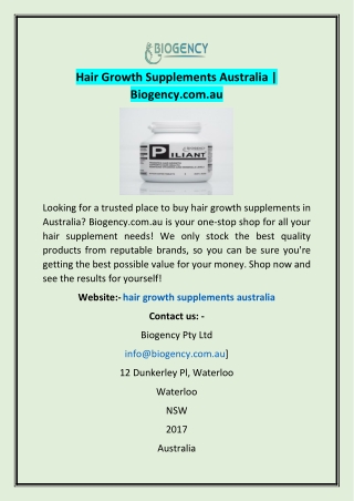 Hair Growth Supplements Australia | Biogency.com.au