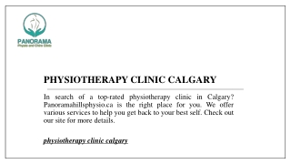 Physiotherapy Clinic Calgary  Panoramahillsphysio.ca