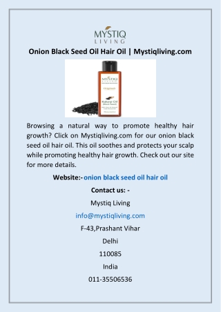 Onion Black Seed Oil Hair Oil | Mystiqliving.com