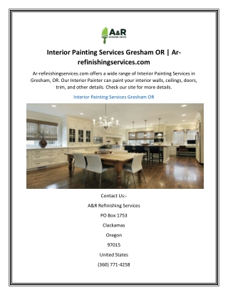 Interior Painting Services Gresham OR  Ar-refinishingservices.com