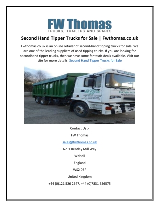 Second Hand Tipper Trucks for Sale Fwthomas.co.uk