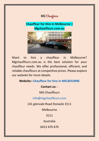 Chauffeur for Hire in Melbourne | Mgchauffeurs.com.au