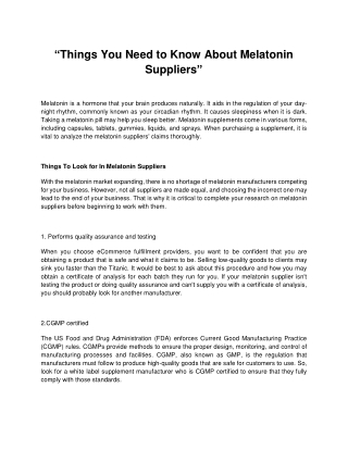 Things You Need to Know About Melatonin Suppliers