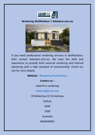 Rendering Shellharbour  Adampro.com.au