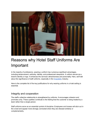 Reasons why Hotel Staff Uniforms Are Important