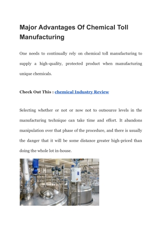 Major Advantages Of Chemical Toll Manufacturing