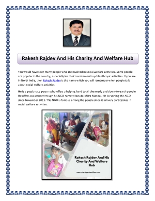 Rakesh Rajdev And His Charity And Welfare Hub