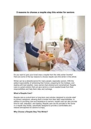 5 reasons to choose a respite stay this winter for seniors