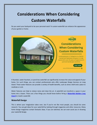 Considerations When Considering Custom Waterfalls?