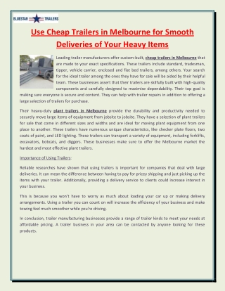 Use Cheap Trailers in Melbourne for Smooth Deliveries of Your Heavy Items