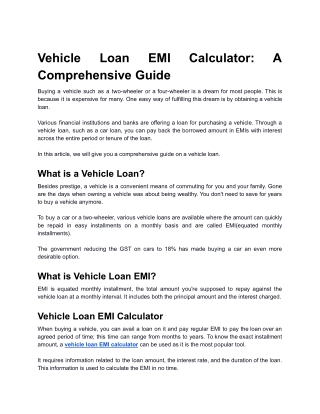 Vehicle Loan EMI Calculator_ A Comprehensive Guide