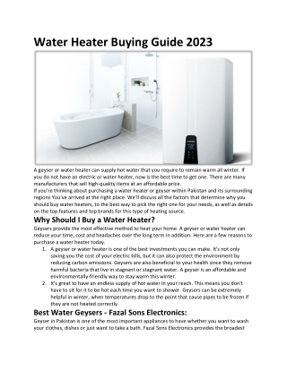 Water Heater Buying Guide 2023