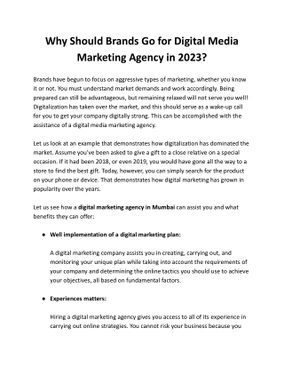 Why Should Brands Go for Digital Media Marketing Agency in 2023