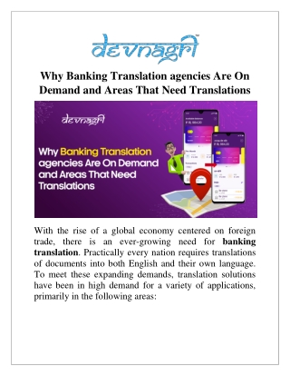 Why Banking Translation agencies Are On Demand and Areas That Need Translations