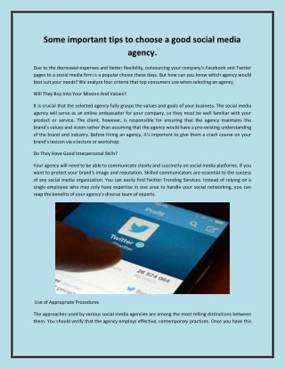 Some important tips to choose a good social media agency