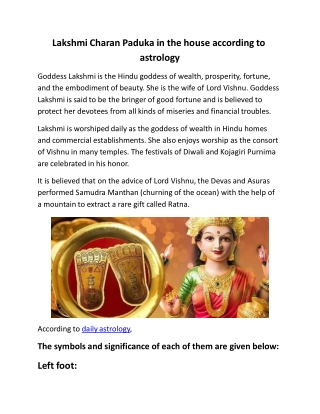 Lakshmi Charan Paduka in the house according to astrology