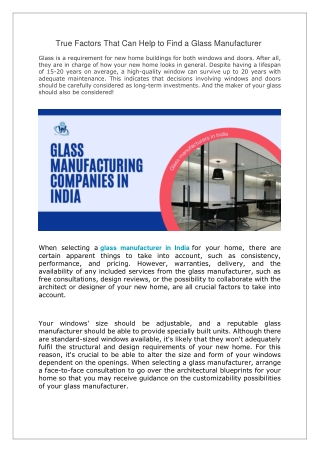True Factors That Can Help to Find a Glass Manufacturer