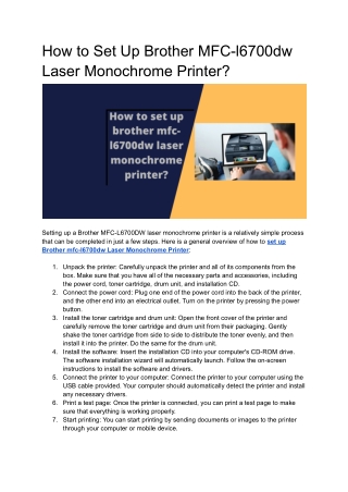 How to Set Up Brother mfc-l6700dw Laser Monochrome Printer_