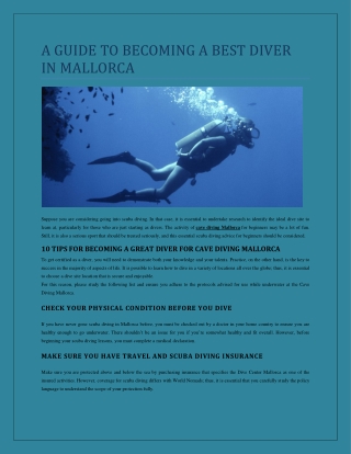 A GUIDE TO BECOMING A BEST DIVER IN MALLORCA