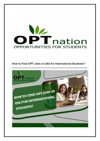 How to Find OPT Jobs in USA for International Students