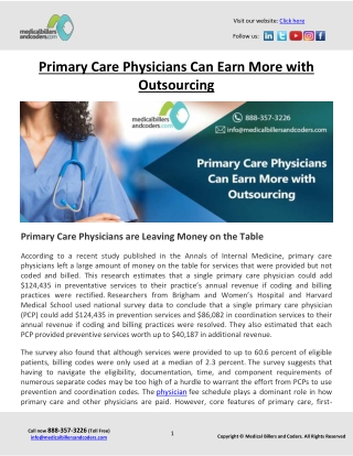 Primary Care Physicians Can Earn More with Outsourcing