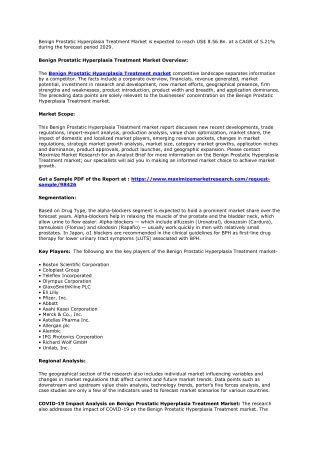 Benign Prostatic Hyperplasia Treatment Market Segmentation, Outlook 2029