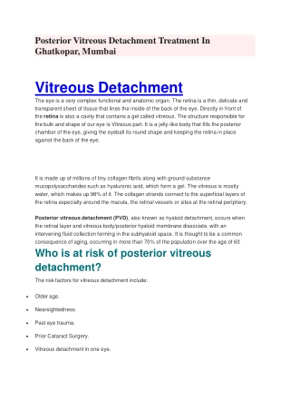 Posterior Vitreous Detachment Treatment