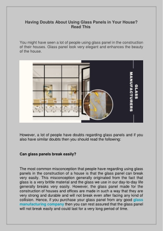 Having Doubts About Using Glass Panels in Your House