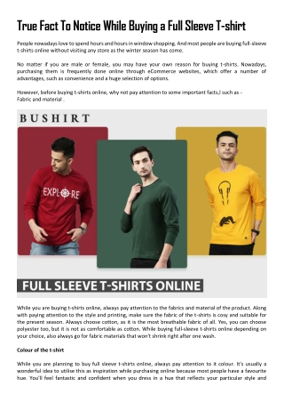 True Fact To Notice While Buying a Full Sleeve T-shirt