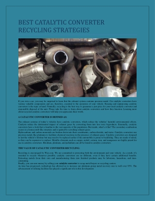 BEST CATALYTIC CONVERTER RECYCLING STRATEGIES