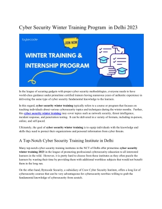 Cyber Security Winter Training Program  in Delhi