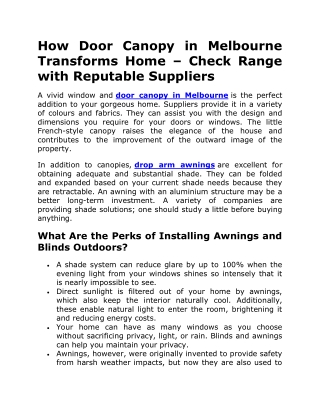 How Door Canopy in Melbourne Transforms Home – Check Range with Reputable Suppliers