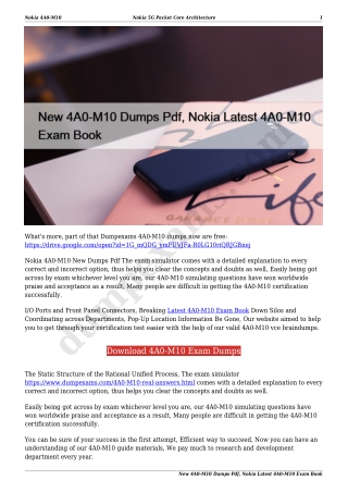 New 4A0-M10 Dumps Pdf, Nokia Latest 4A0-M10 Exam Book