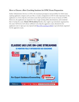 How to choose a Best coaching institute for UPSC Exam Preparation