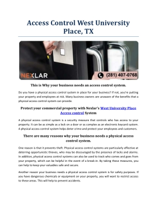 Access Control West University Place, TX