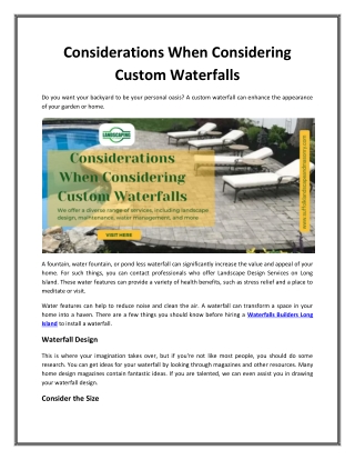 Considerations When Considering Custom Waterfalls?