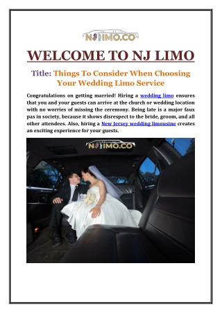 Things To Consider When Choosing Your Wedding Limo Service