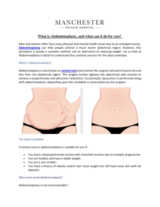What is Abdominoplasty, and what can it do for you?