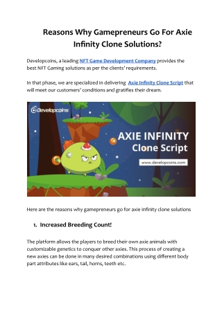Reasons Why Gamepreneurs Go For Axie Infinity Clone Solutions