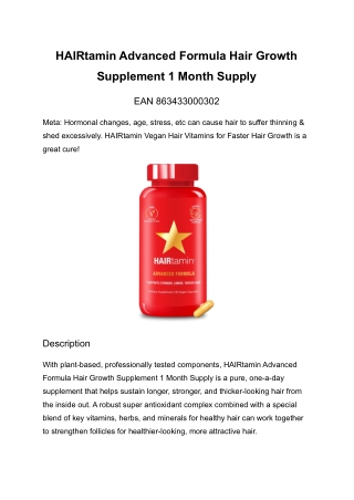 HAIRtamin Vegan Hair Vitamins for Faster Hair Growth