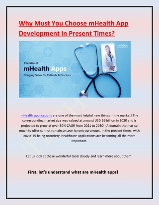 Why Must You Choose mHealth App Development In Present Times